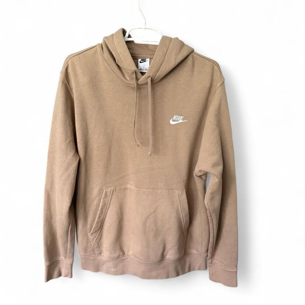 Nike Sportswear Hoodie Mens Large Tan Beige Pullover Fleece Swoosh Sweatshirt